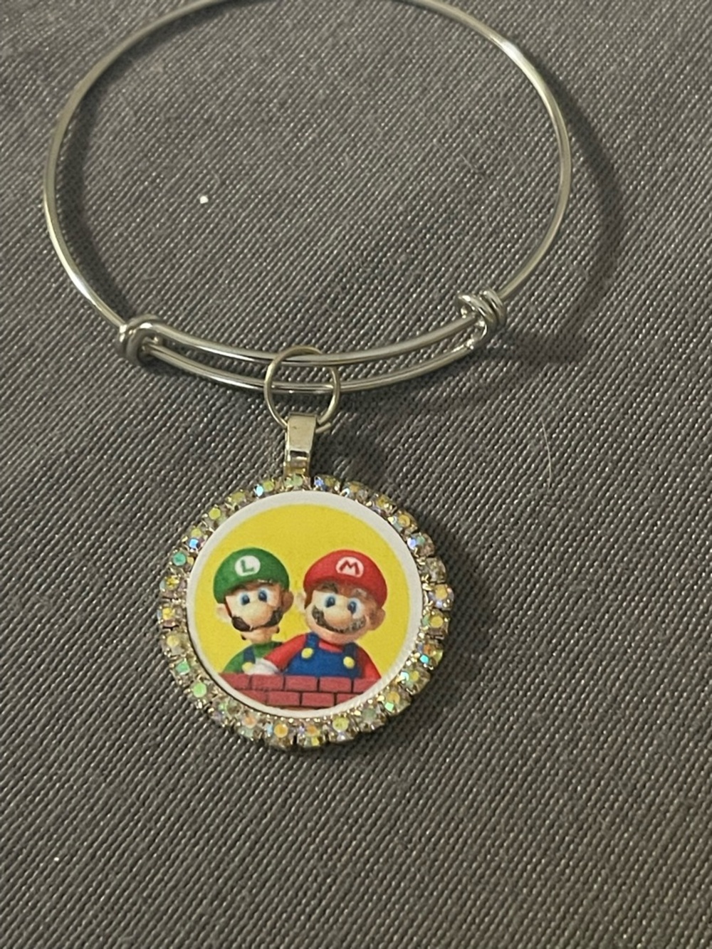 Super Mario Brothers Rhinestone Charm Bangle - Red & Green